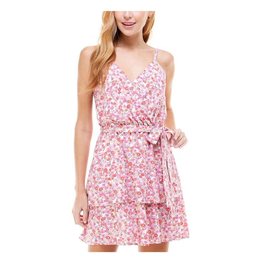 CRYSTAL DOLLS Womens Dress White Belted Elasticized Waist Hem Juniors L